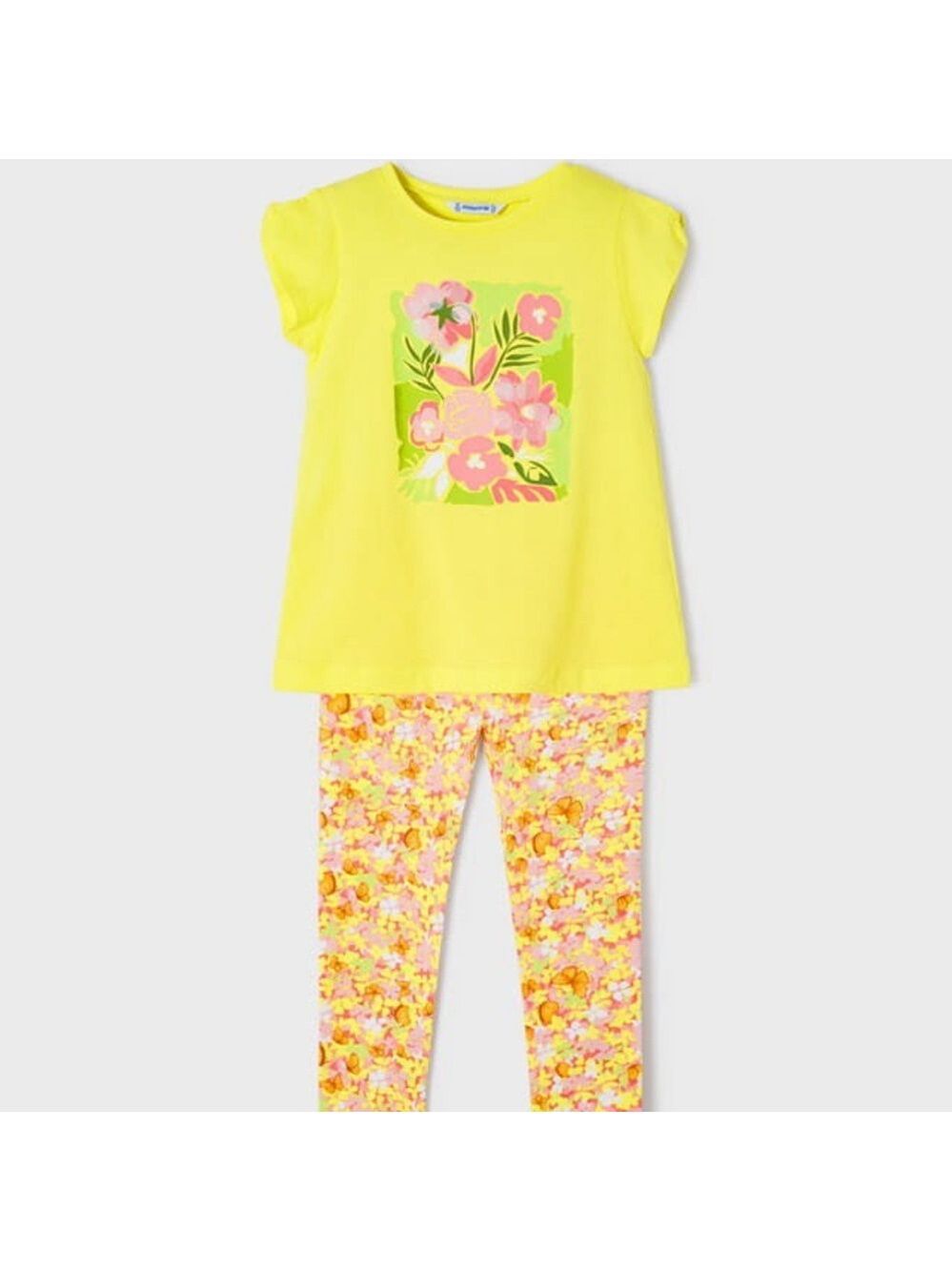 Size 5 Girls Mayoral Yellow Floral Tee with Pink Floral Leggings Set